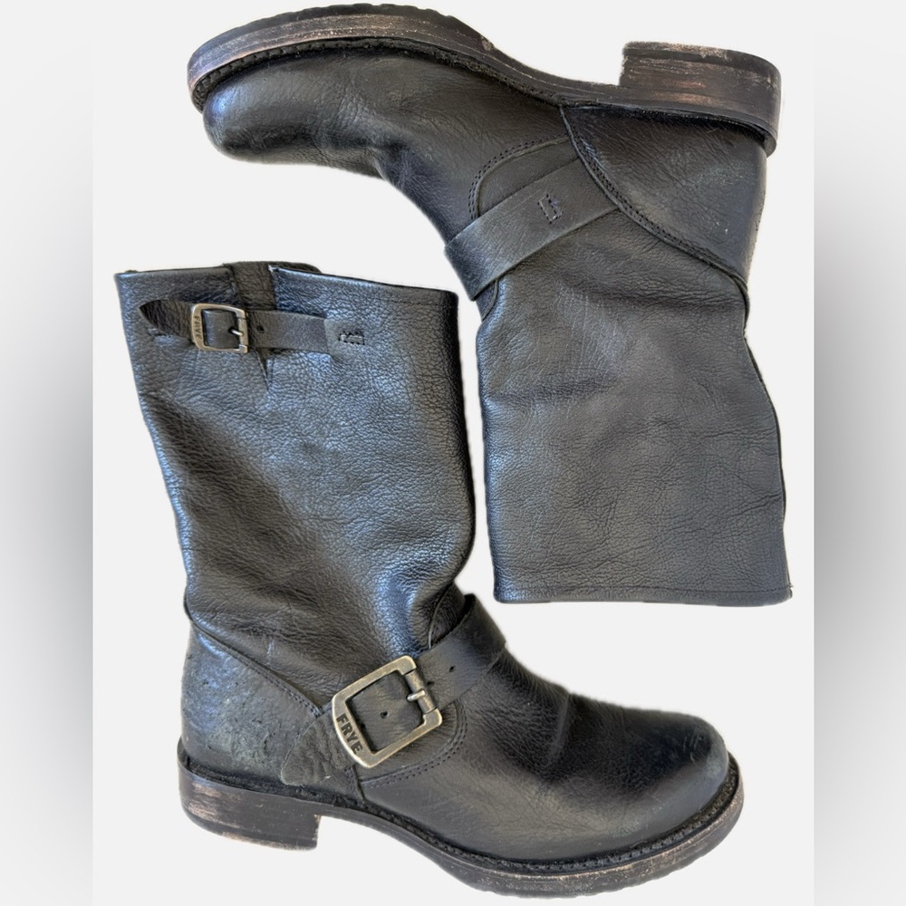 FRYE Veronica Short Harness Black Leather Moto Biker Boots Grunge Core Size 6.5 - Picture 3 of 14